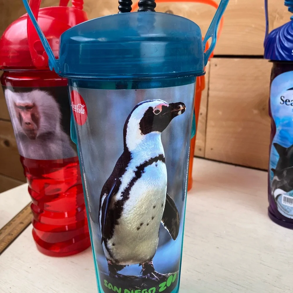Assorted Lot of 9 Theme Park & Zoo Kids Sipper Cups - Multi-Color Collectable